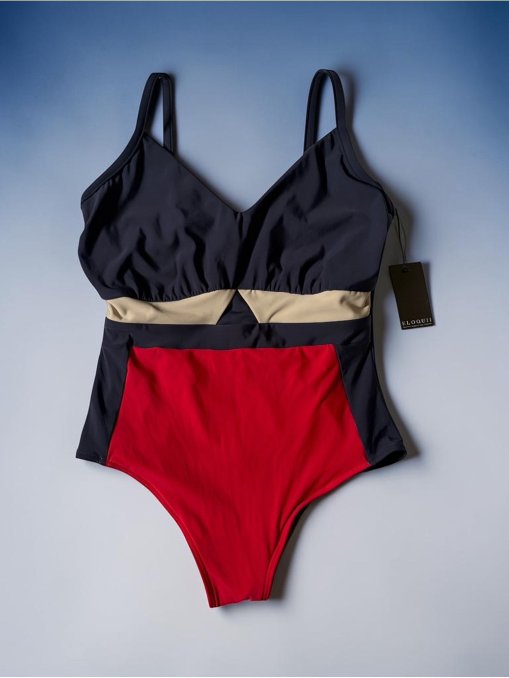 Eloquii Colorblock One-Piece Swimsuit Cutout sz 16 Underwire Red Blue Tan